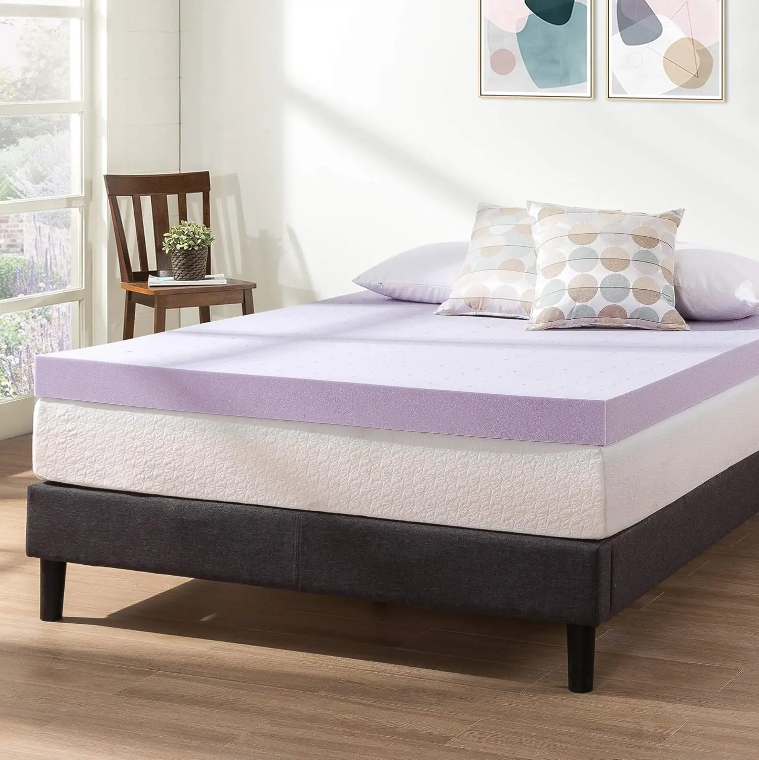 4 Inch Ventilated Memory Foam Mattress Topper, Soothing Lavender Infusion, CertiPUR-US Certified