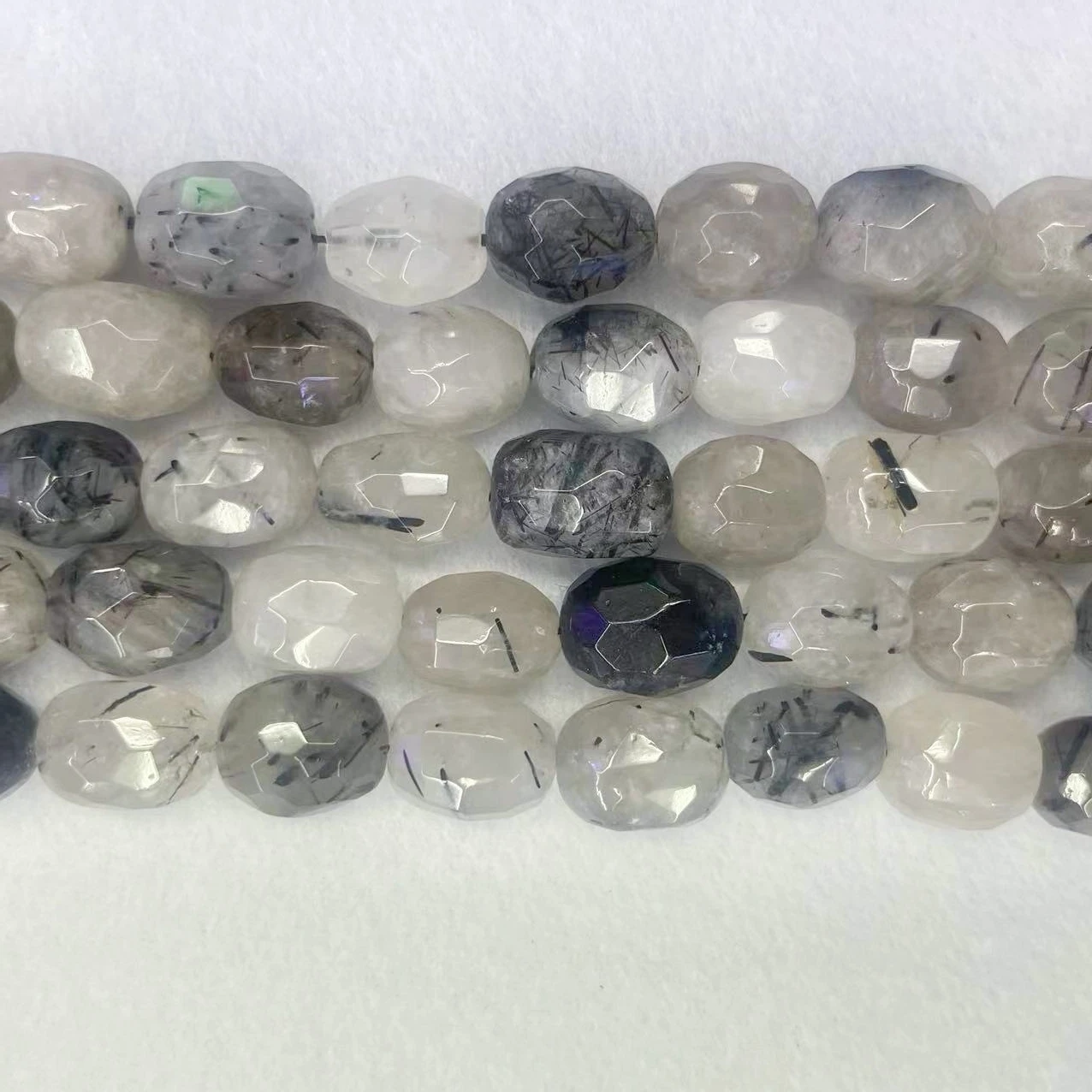 Genuine Natural Black Rutilated Quartz Round Beads Oval Faceted Loose Top Grade Hair Divergent Crystal Stone Gem For DIY Jewelry