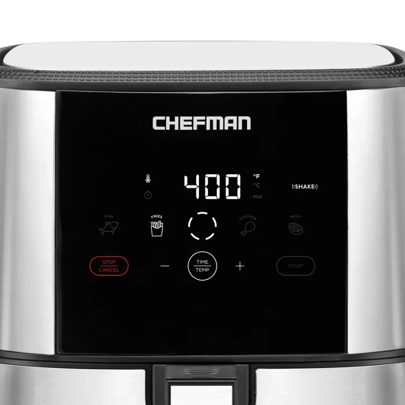 Chefman TurboTouch Air Fryer, One-Touch Digital Control, Shake Reminder, 5  qt, Stainless Steel