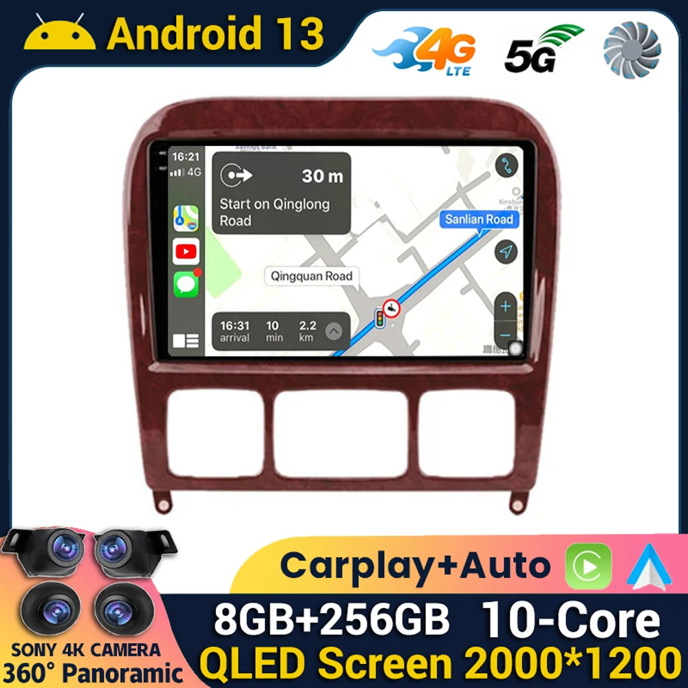 

Android 13 Auto Carplay For Mercedes Benz S Class W220 S280 S320 S350 S400 S430 S500 S600 AMG 1998-2005 Car Radio Multimedia GPS