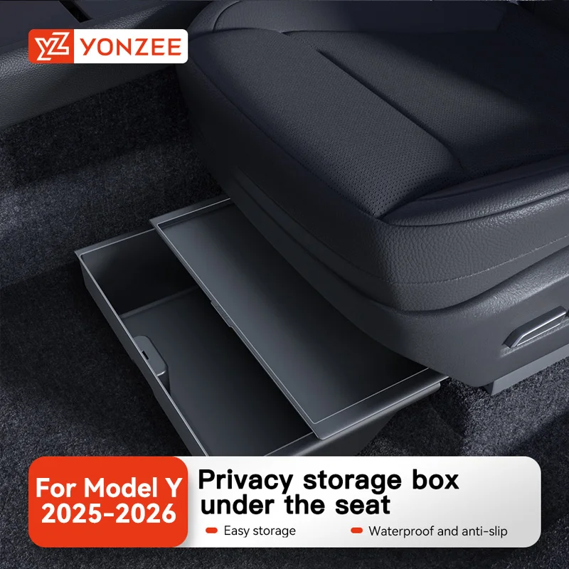 YZ For Tesla Model Y 2026 Juniper Launch Under Seat Storage Box Case Car Seat Organizer Vehicle Underseat Drawer Tray Accessory