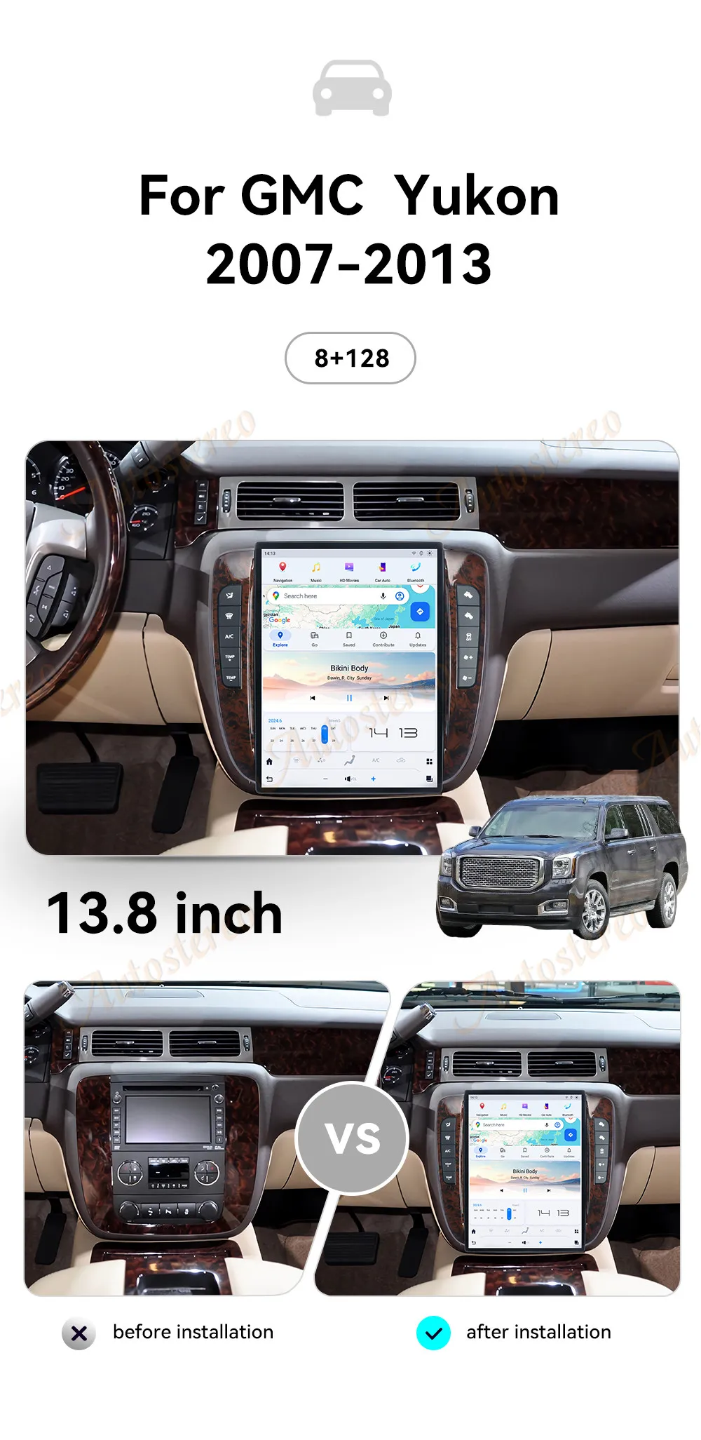 13.8 Inch Android 13 For GMC Sierra Denali 2007-2013 Carplay Tesla Style Car GPS