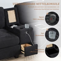 LVHOM Современный большой вельветовый диван — съемная центральная консоль, USB-порт и боковой карман для хранения, комфорт и функциональность — изображение 6