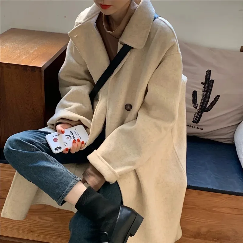 Woolen Coat Women's Autumn And Winter 2023 New Thickened Mid Length Double Breasted Windbreaker Woolen Coat Coat
