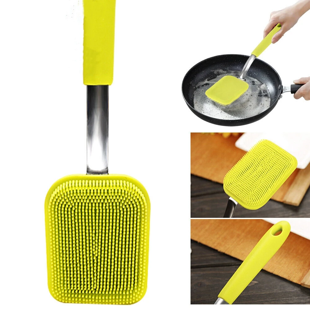 

Long Handle Kitchen Pot Dishwashing Brush Hangable Silicone Cleaning Washing Dish Pot Brushes Sink Stove Household Cleaning Tool