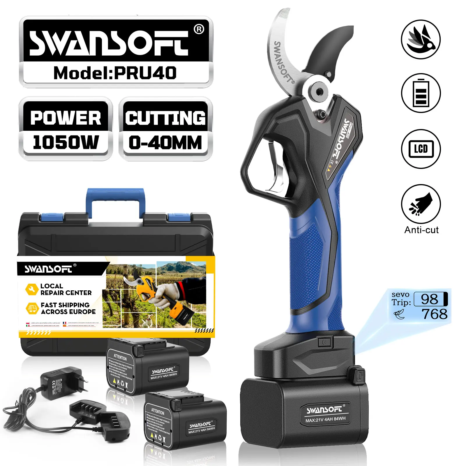 トリガー連動機能SWANSOFT プロ用電動バサミ 延長コード付き