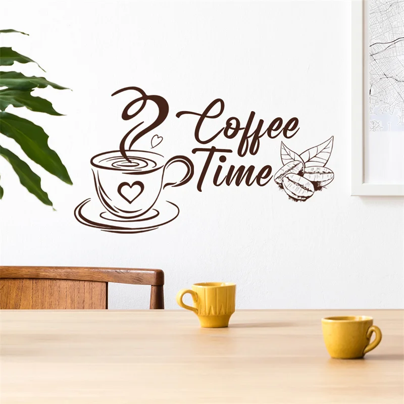 Hot Coffee Cup Vinyl Quote Restaurant Kitchen Removable Wall Stickers Diy Home Decor Wall Art Cafe Time Mural