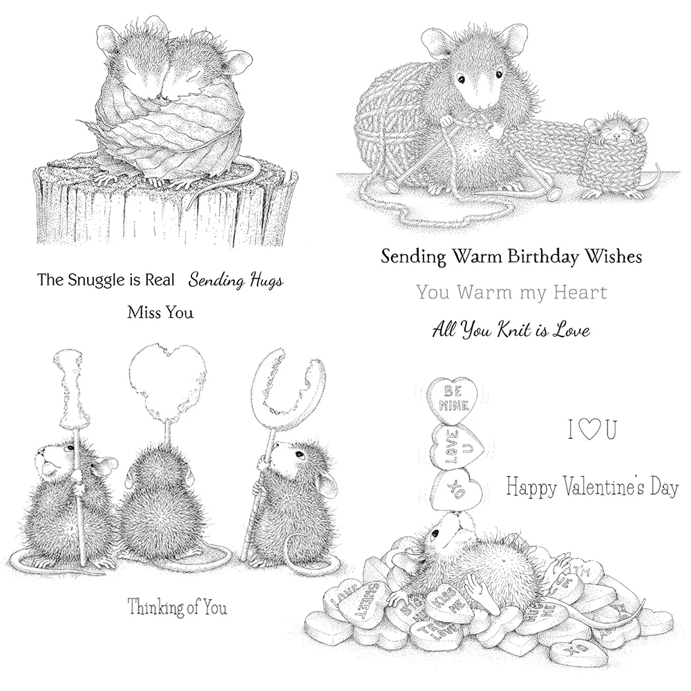 Clear Stamp Mouse Valentine's Day Candy Hearts Snuggle Up Sending Hugs DIY Card Making Scrapbooking Crafts Stencil clear stamps