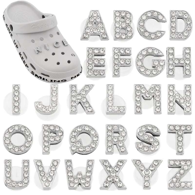 Schuh Charms Glitzer Strass Buchstabe Kristall Alphabet Schuhe Dekorationen Schmuck Slider Armband Armbänder Zubehör