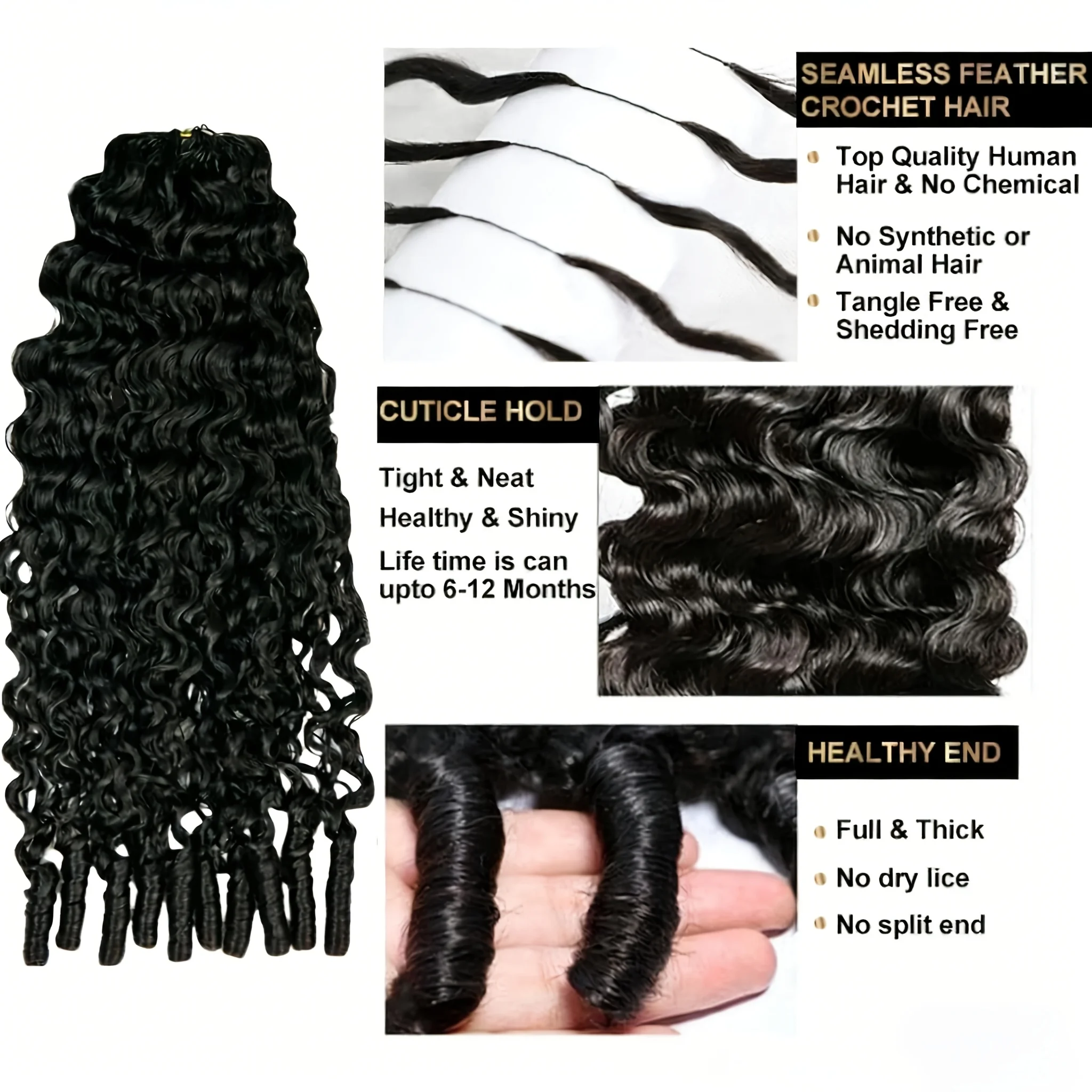 Burmese Deep Curly Pre Looped Feather Crochet Human Hair For Black Women Pre Separated Knotless Burmese Curly Hair For Braiding 5