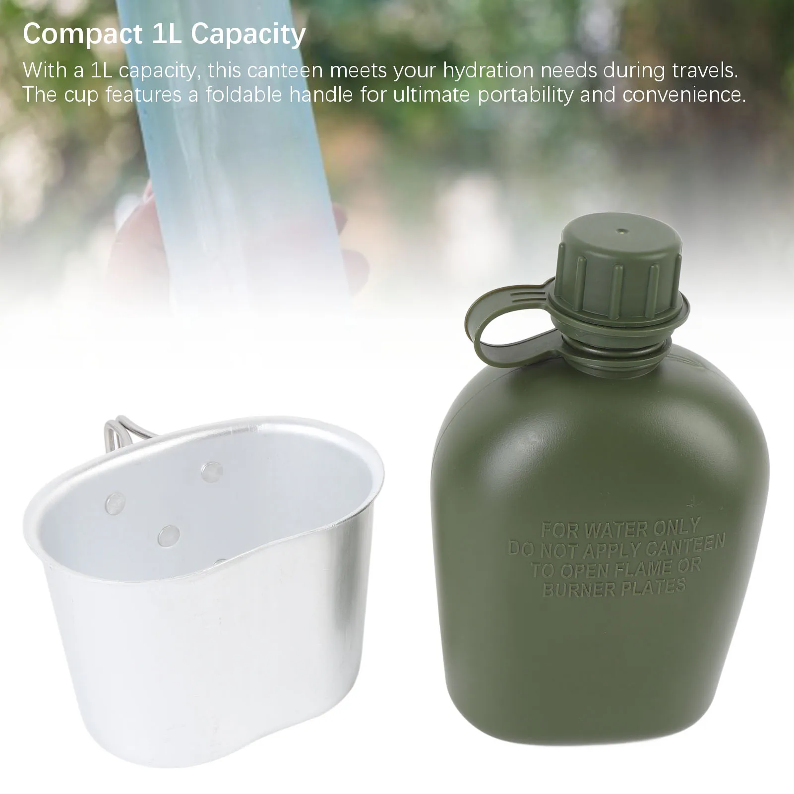 Canteen Cup Set Canteen Outdoor Canteen Kit PE 1L Canteen Water Bottle with Bottle Pouch and Cup for Camping Hiking Backpacking