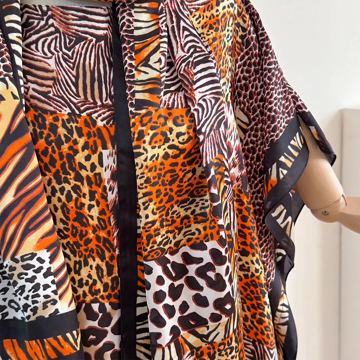 NEW Fashion Summer Dress With Big Scarf Dubai Turkey Kaftan Muslim Loose Abaya Women African Casual Leopard Print Shawl Robe