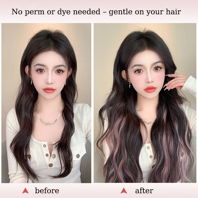 Wavy Colorful Clip in Hair Extensions Wig Synthetic 20inch Curly Hair Extensions Hairpiece for Women Daily Christmas Party Use