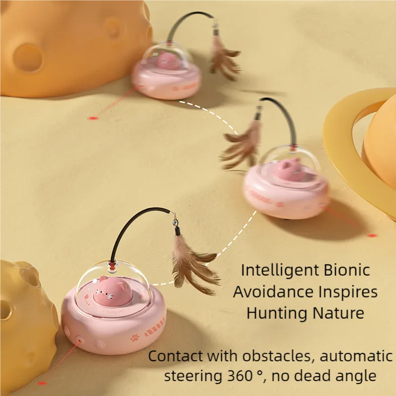 Electric Smart Teaser Cat Toy UFO Cat Teaser Stick With Bell Training Pet Toys Replaceable Feather Interactive Cat Supplies 2