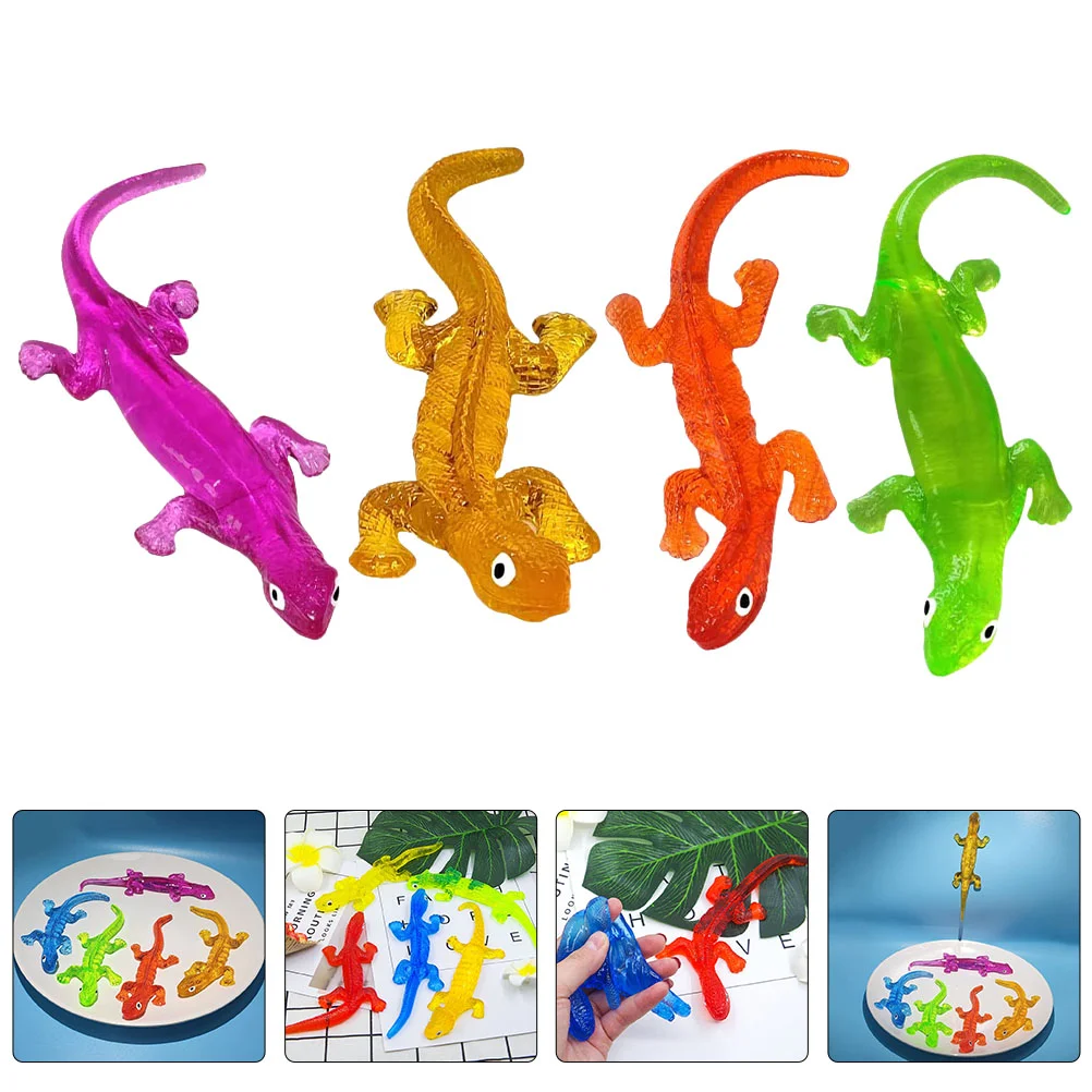 4pcs Lizard Sticky Toys Elastic Lizard Toys Sticky Lizard Toy Funny Lizard Props Random Style