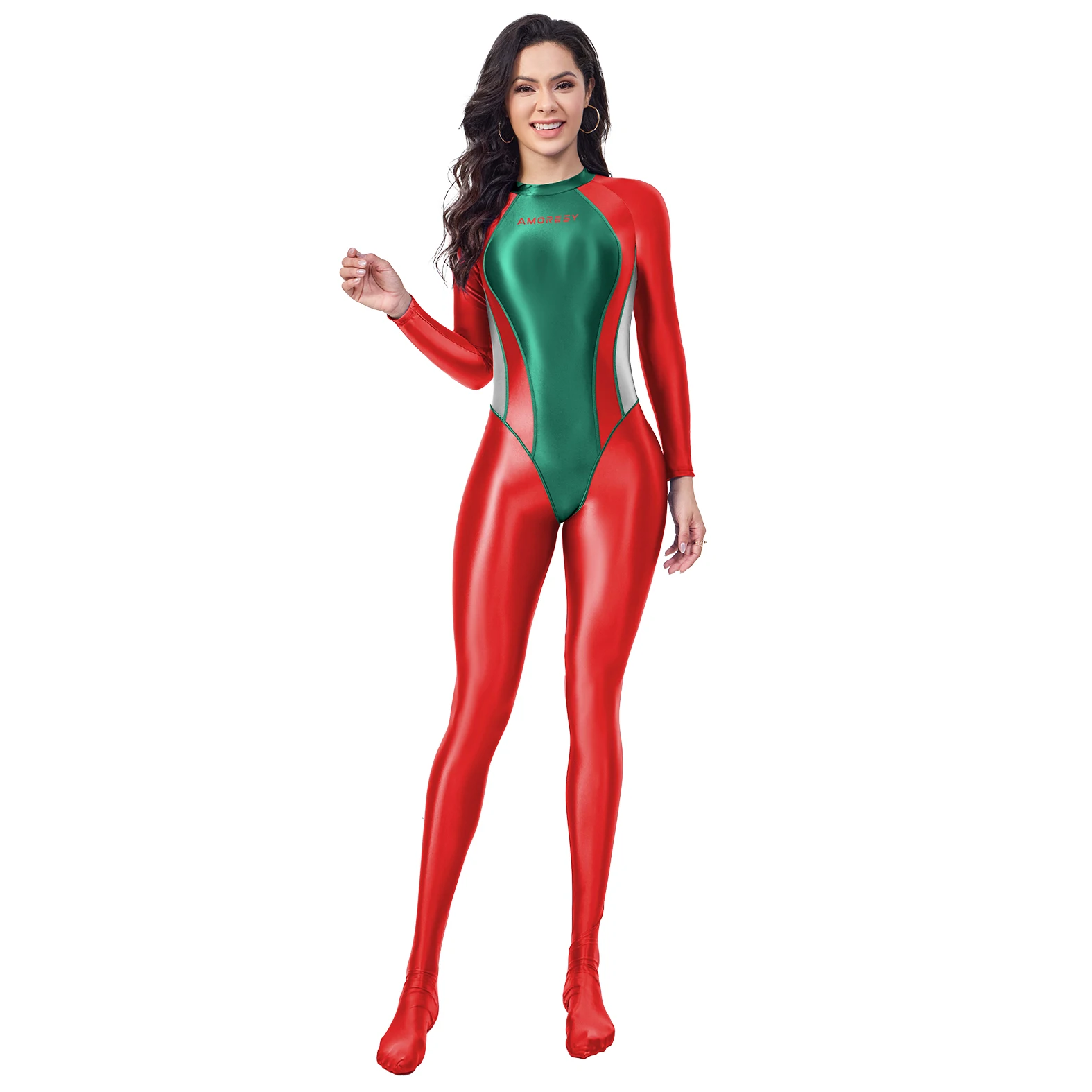 AMORESY Crystari Festive Spandex Long Sleeve Bodysuit Playsuits Catsuits Christmas Style Gift Bodysuit Jumpsuits 6