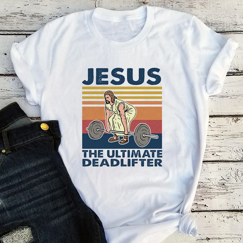 

Weightlifting Jesus Tee Cute Jesus Gift Tshirt Funny Vintage Christian Shirts Religious Faith Vintage Clothes Women Clothing m