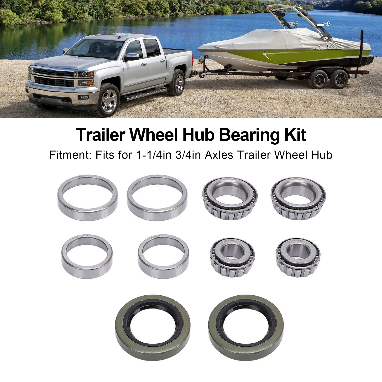 2 Sets Trailer Wheel Hub Bearing Kit With Protector Professional LM11949 LM11910 For 1 1/4in 3/4in Axles