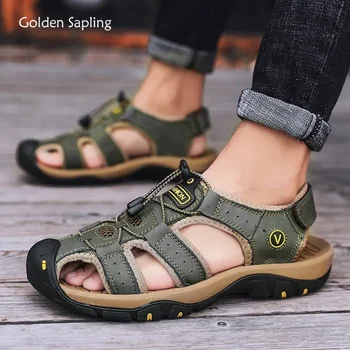 Golden Sapling Men Sandals Fashion Leather Outdoor Shoes Breathable Summer Outdoor Shoe Leisure Men's Sandal Mountain Footwear