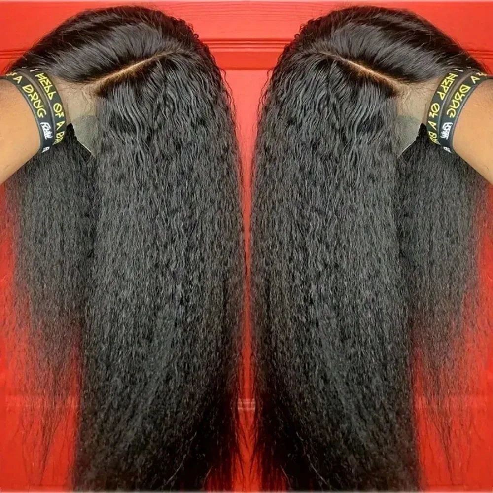 Kinky Straight 13x4 Lace Front Human Hair Wigs For Women Brazilian Bone Colored Straight 5x5 Transparent Lace Frontal CurlyWig 1