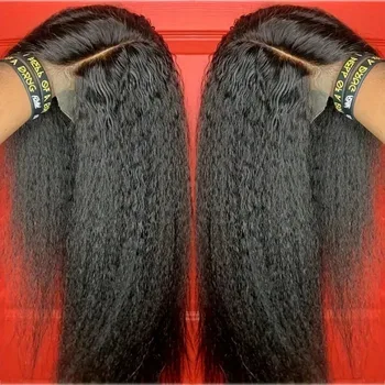 Kinky Straight 13x4 Lace Front Human Hair Wigs For Women Brazilian Bone Colored Straight 5x5 Transparent Lace Frontal CurlyWig 1