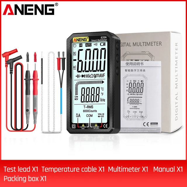 ANENG 620A Digital Smart Multimeter Transistor Testers 6000 Counts True RMS Auto Electrical Capacitance Meter Temp Resistance 620A Without sheath
