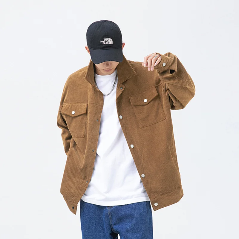 

2022 Autumn Men Corduroy Basic Jacket Premium Texture Letter Embroidered Coats Male Casual Vintage Single Breasted Jackets
