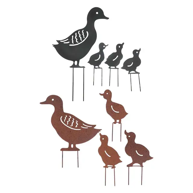 4Db Duck Yard Art Garden Szobrok Hátsó Udvari Gyep Tét Vas Kacsa Dekoráció Ajándék Kerti Kültéri Terasz Díszek