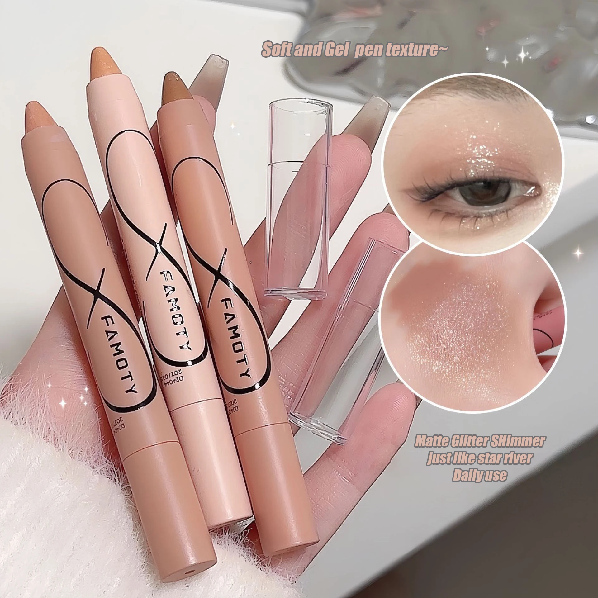 Pearl Lying Silkworm Highlighter Eye Shadow Pen Matte Glitter Eyeshadow Stick White Pearlescent Brightening Eyeliner Cosmetic Eyeshadow Stick Eyeshadow Pen Eyeliner Pencil Eyeshadow Eyeliner