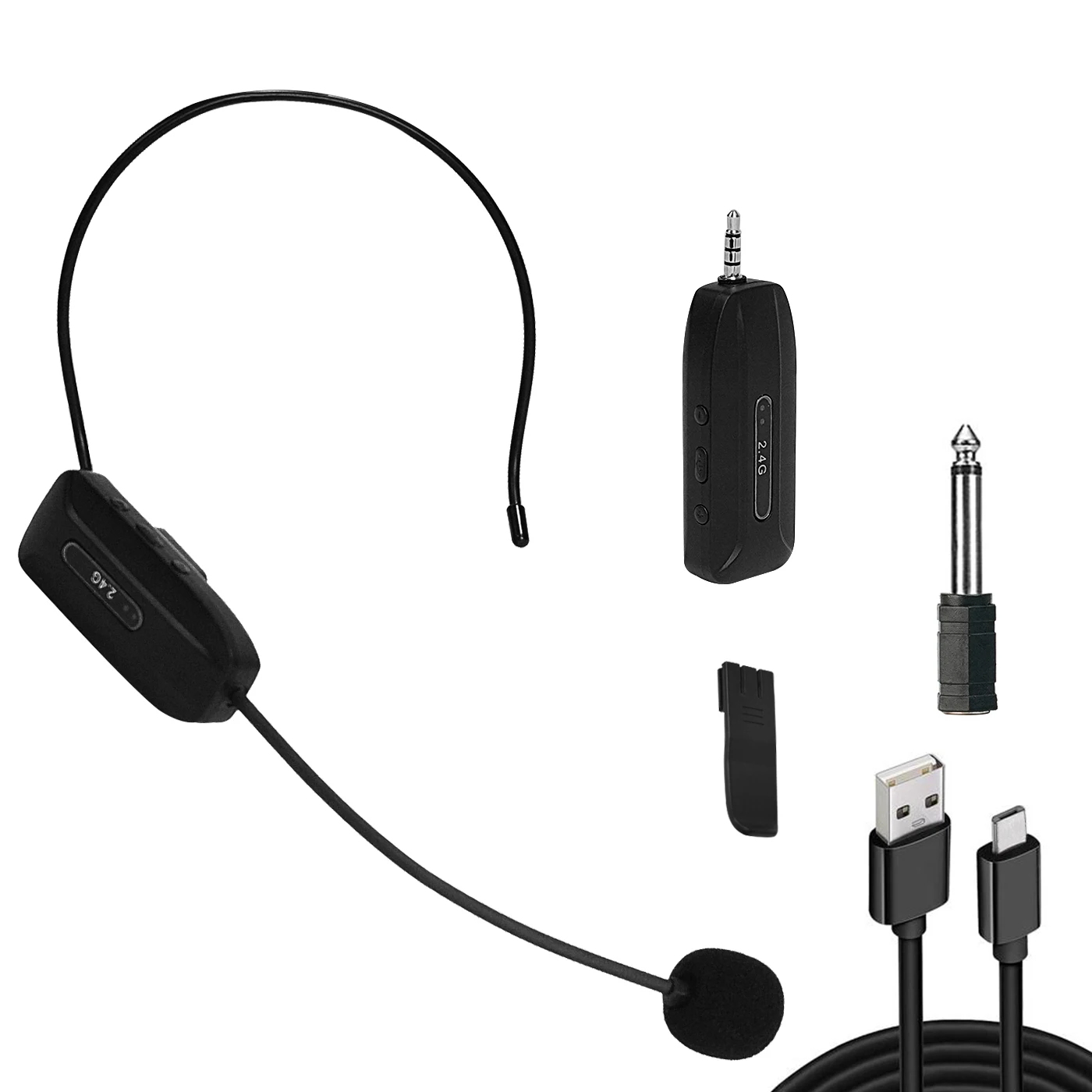 24GWirelessMicrophoneHeadset165ftRange1418PlugLavalier