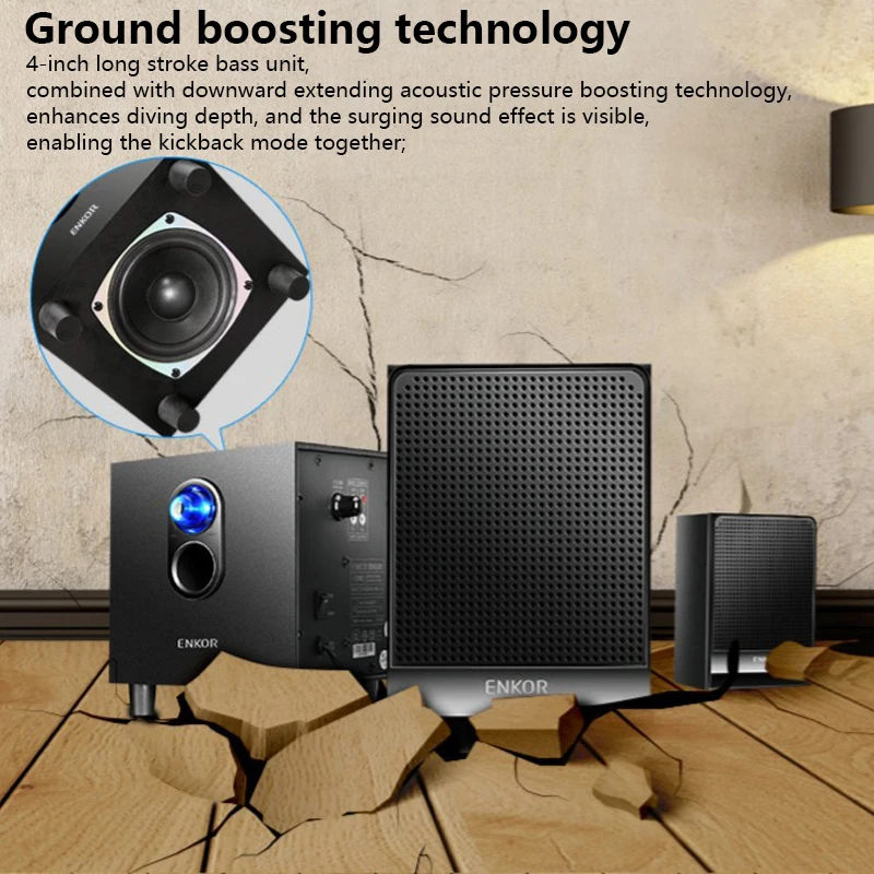 High-Power Wired Multimedia Bluetooth Speakers Home Bookshelf Type Big Volume Desktop Computer Audio 2.1 Heavy Bass Subwoofer