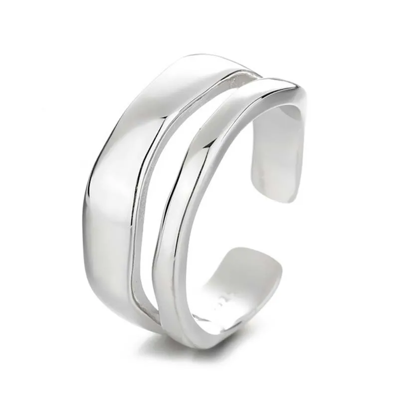 Foxanry Minimalist Finger Rings for Women New Fashion Creative Design Double-layered Geometric Party Jewelry Gifts