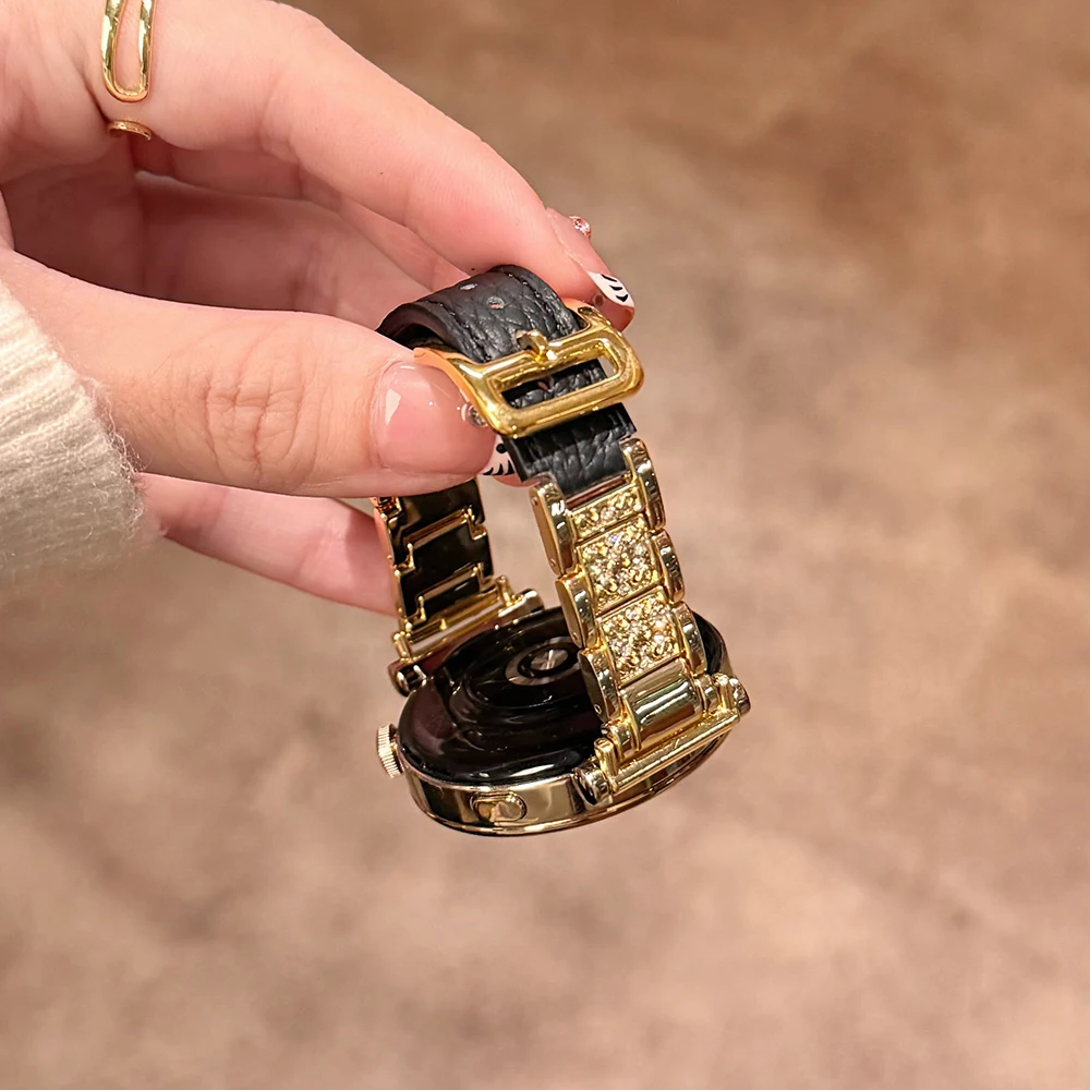 Elegant Diamond-Accented Women's Metal Watch Strap Bracelet