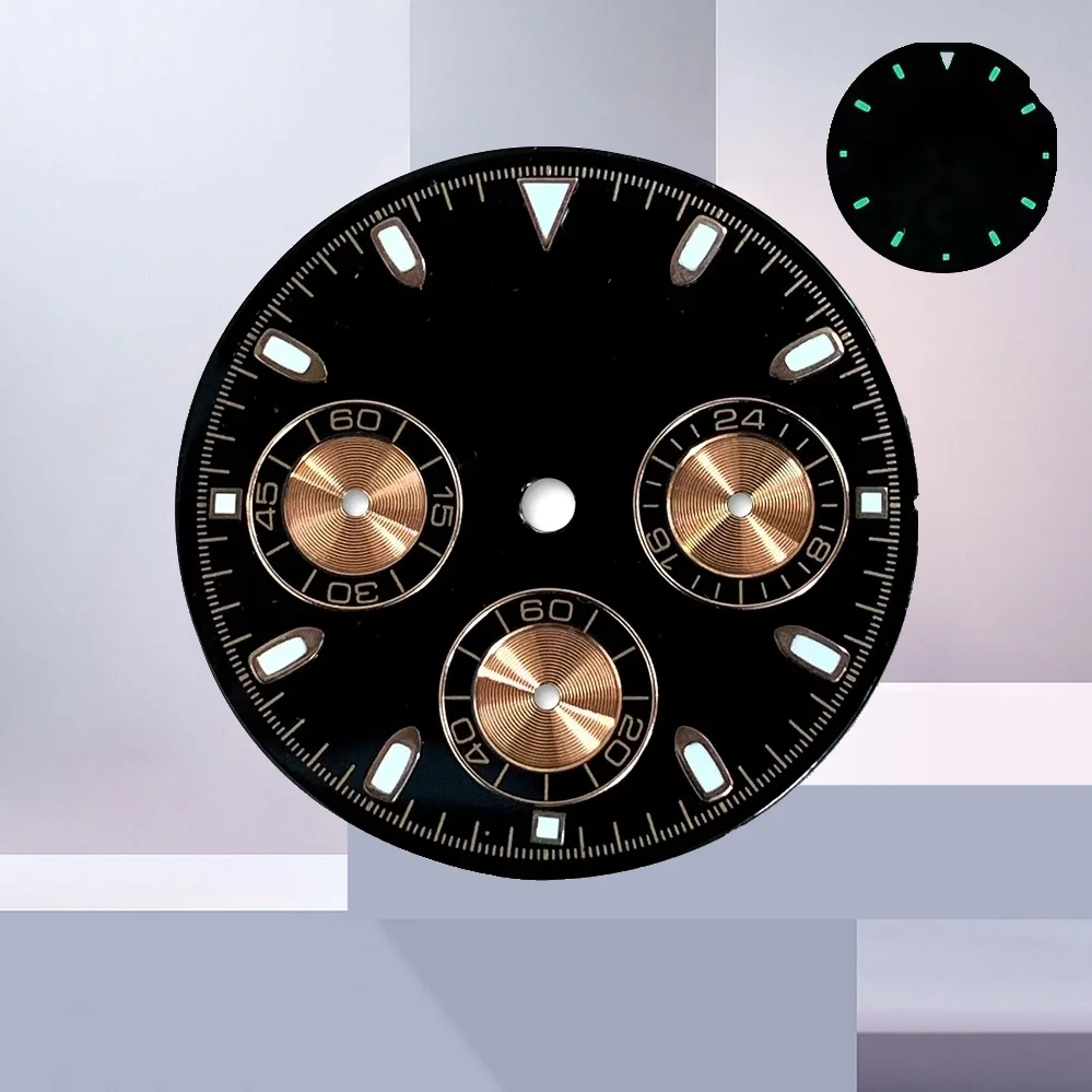 Enhanced Black and Multi-Color Dial for VK63 Movement with Date Display - 29mm