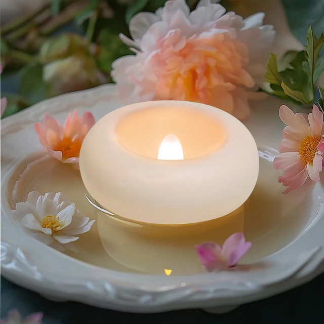 Paquet de 12/24 bougies chauffe-plat flottantes sans flamme étanches bougies LED vacillantes électriques pour fête de mariage piscine et SPA décor à la maison 2