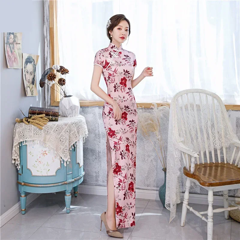 

2023 Elegant Women Cheongsam Chinese Traditional Slim Dress Wedding Costume Long Dresses Sexy Qipao Multi Color 6XL