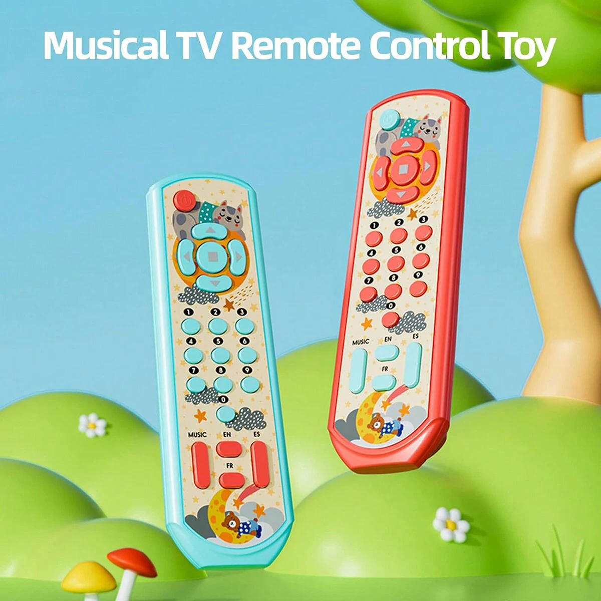 Children's Simulated TV Remote Control for Early Education English, French, Spanish Music, Battery Self provided 4