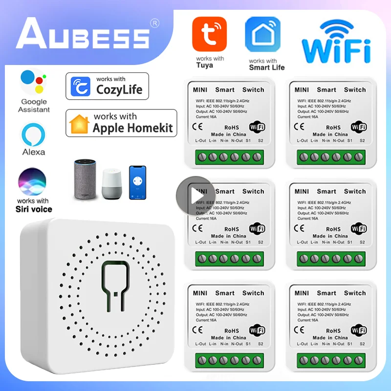 

Tuya WiFi Mini DIY Smart Switch 10A 16A Light APP Remote Timing Wireless Control Relay Automation Modules Work Alexa Google