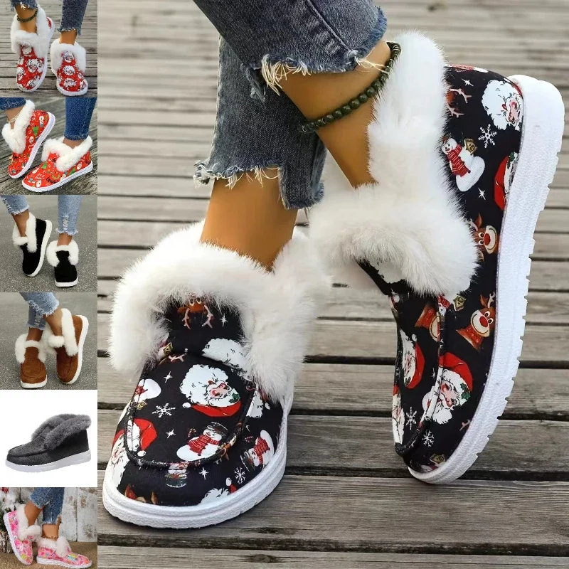 

Women Boots Booties Ankle Short Snow Warm Winter Fluffy Elegant High Footwear Fur New Half Sneakers Fleece Shoes Female Padded