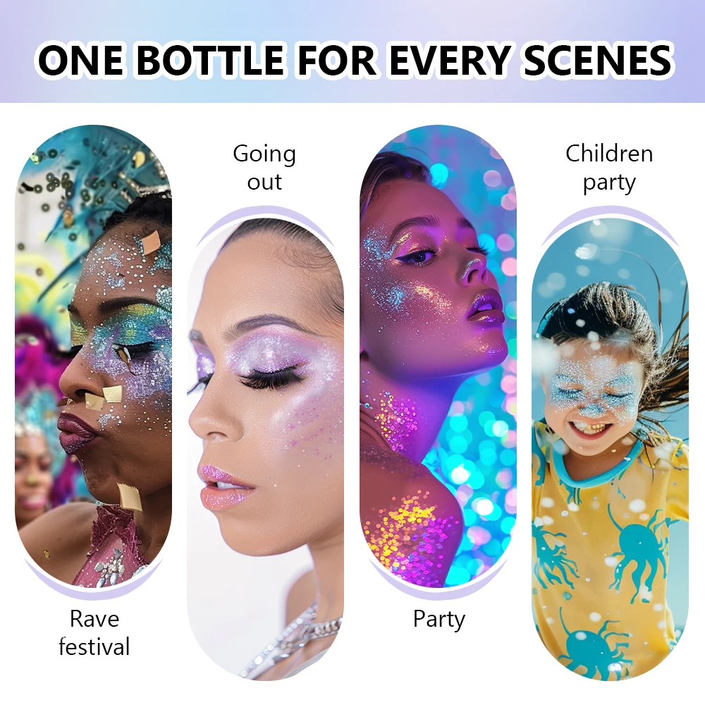 4colors Eyeshadow Glitter Gel Cream Face Hair Body Nail Glitter Gel Heart Star Moon Loose Sequins Festival Makeup Decorations 4