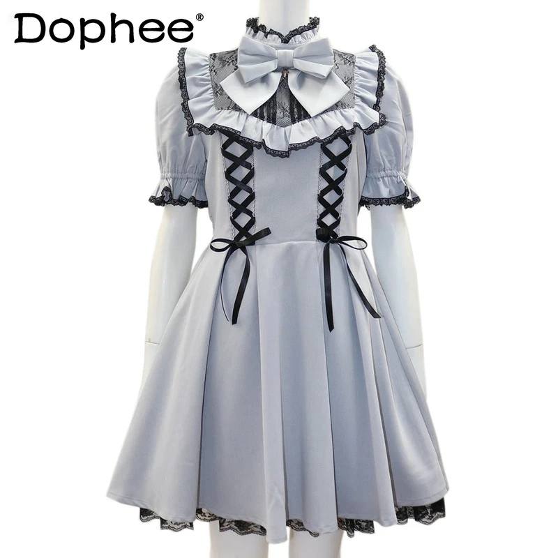 

Japanese Lolita Style Bow Lace Dress Mass-Produced Cross Strap Sweet Dress Vestidos De Fiesta For Ladies 2023 Women's Clothes