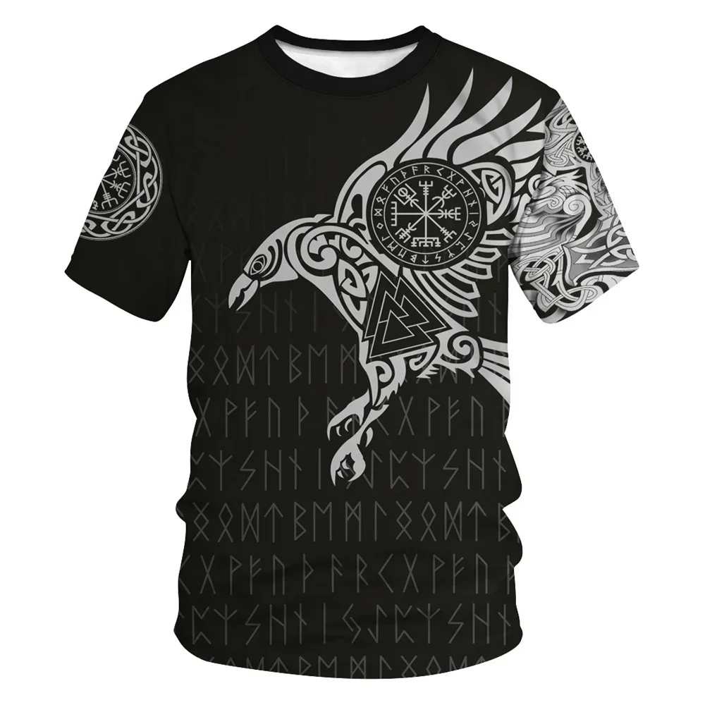 

2022 Summer Couple Fashion Casual Round Neck Short Sleeve Top Viking Mythical 3D Digital Print Hip Hop Loose Plus Size T-shirt