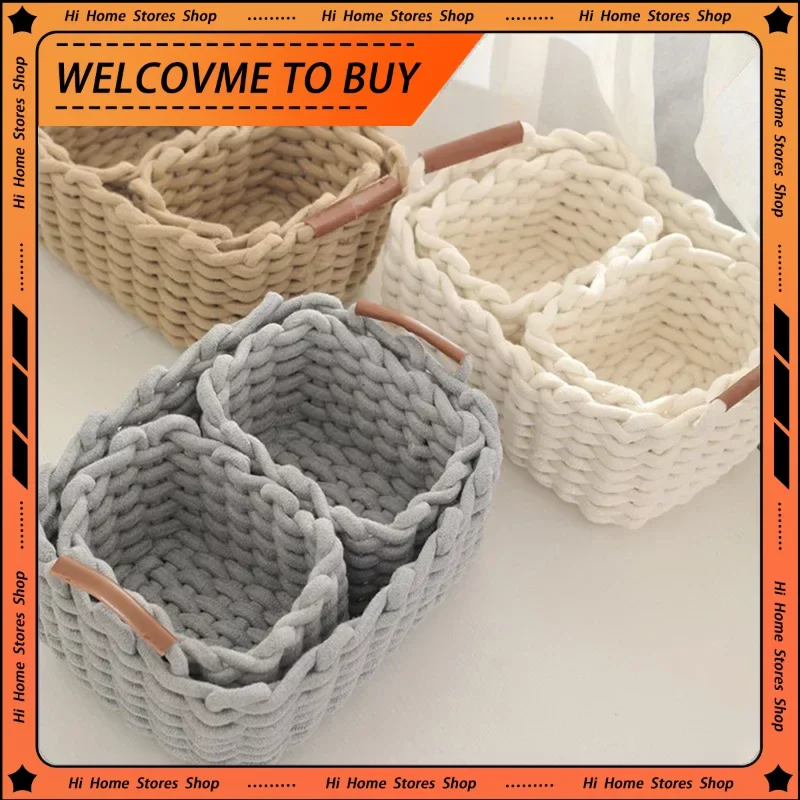 

Cotton Rope Woven Storage Basket with Handle Sundries Cosmetic Storage Box Toys Snack Desktop Makeup Organizer Cotton Baskets