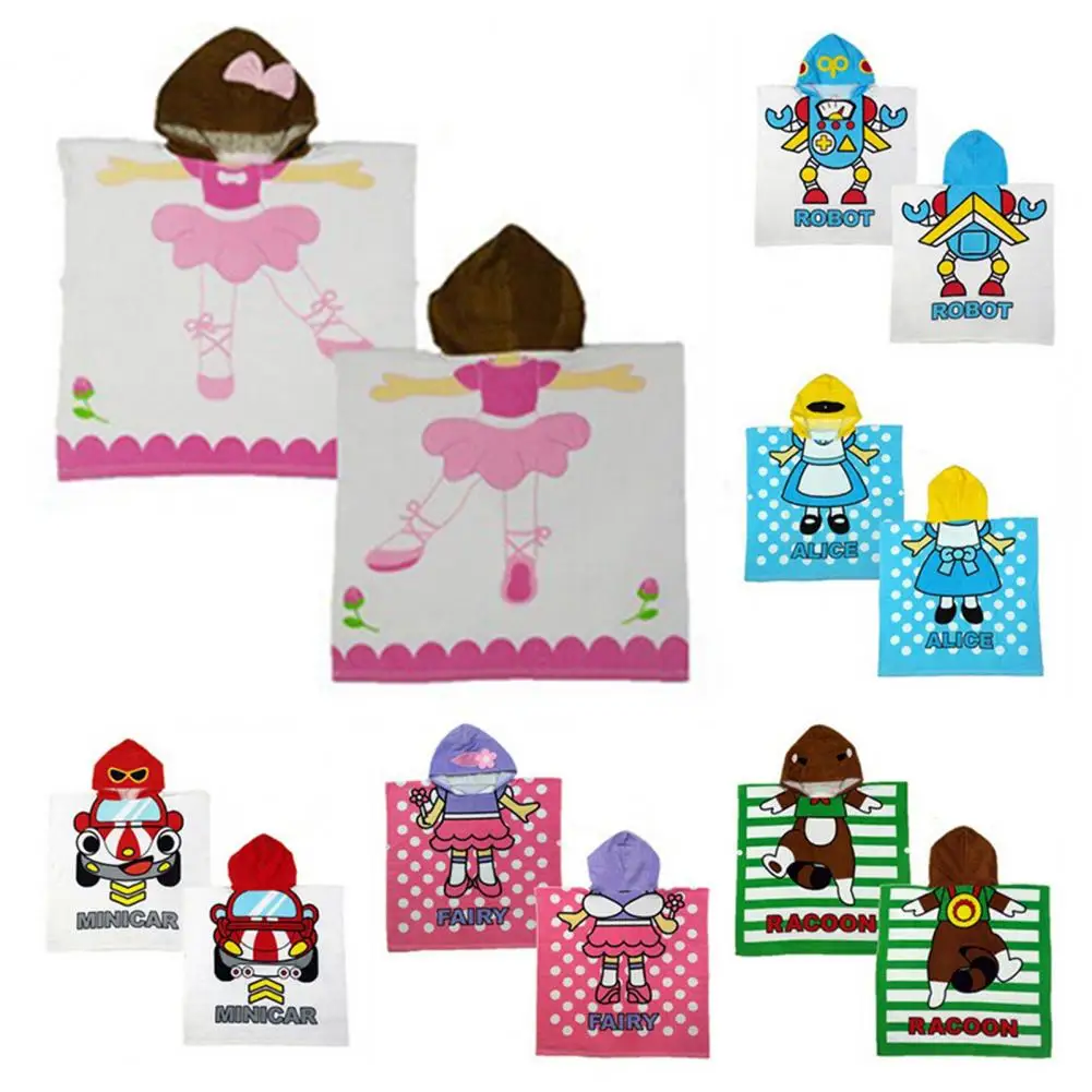 Children Bath Wrap with Hood Kids Cartoon Printed Hooded Beach Towel Poncho Quick-drying Super Absorbent for Toddlers for Pool