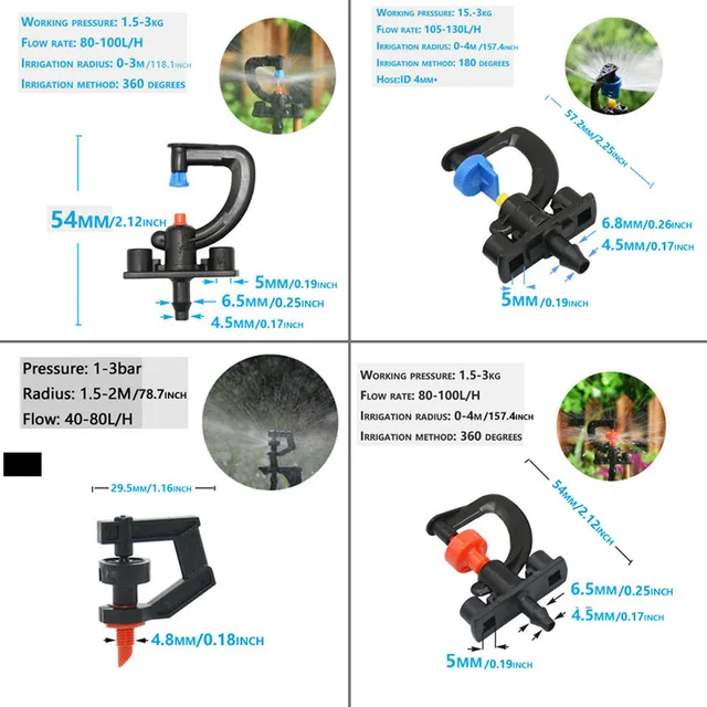 20pcs 180 360 Degree Rotating Micro Sprinkler G-Type Refraction Nozzle Threaded Barb Hanging Nozzle  For Garden Irrigation 3