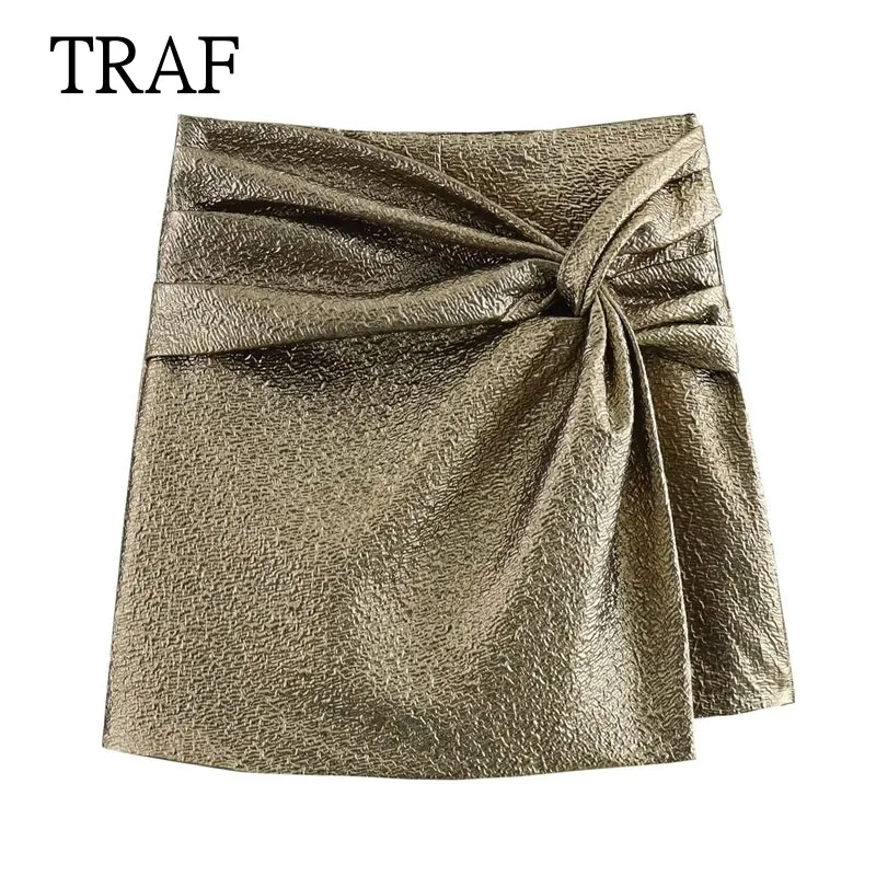 

TRAF 2023 Shorts Skirts Women Vintage Ruched High-Waisted Shorts Woman Clothing Y2k Streetwear Loose Mini Shorts Female Skirt