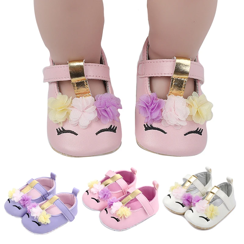 Unicorn Toddler Shoes Infants Flowers PU Leather Soft Sole Princess Shoe Baby Girls Leather Shoe Spring Autumn First Walkers 18M