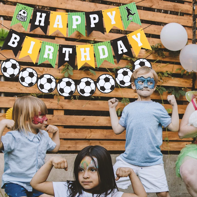 1set Football Party Happy Birthday Banner Paper Garland Kids Boys Sports Theme Soccer Birthday Party Decoration Favors Supplies