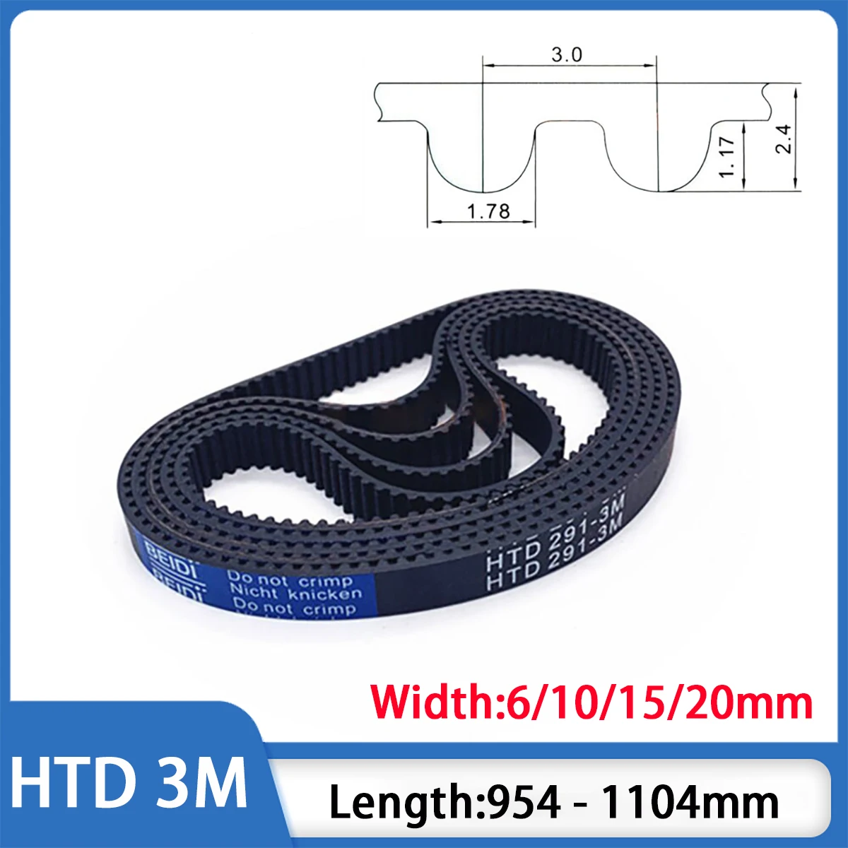 

Drive Belts Width 6/10/15/20mm HTD-3M Rubber Closed Loop Timing Belt Pitch 3mm Length 954 960 966 1002 - 1104mm