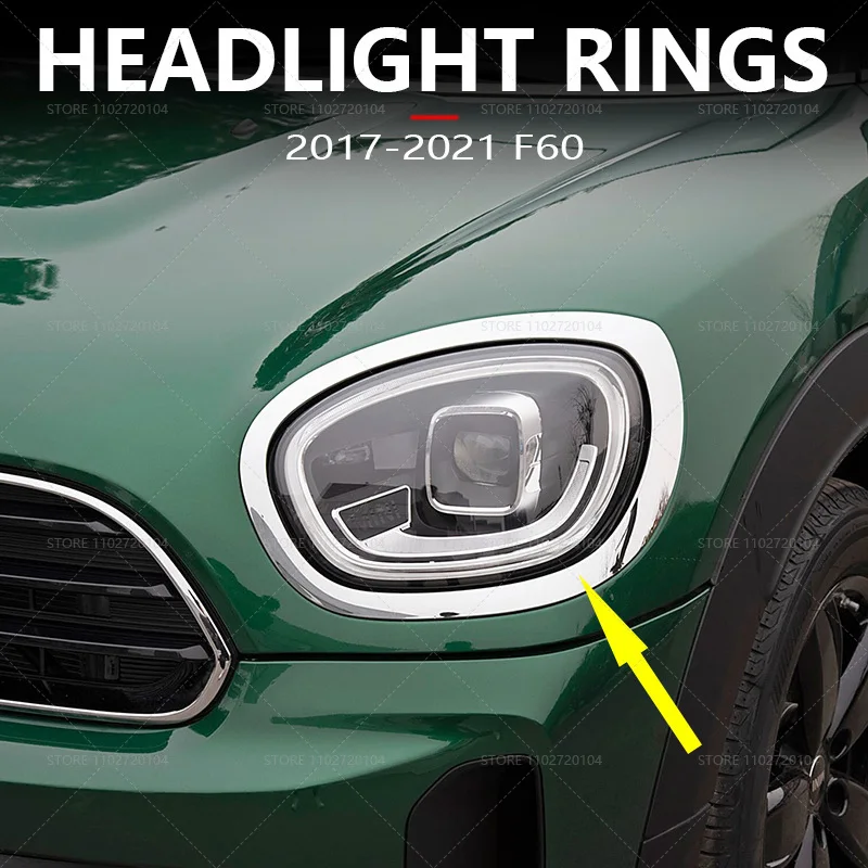 Für 2017–2021 F60 BMW Mini Cooper Countryman Chrom-Scheinwerferverkleidungen, Abdeckringe 51137388117, 51137388118, 51138739351, 51138739352
